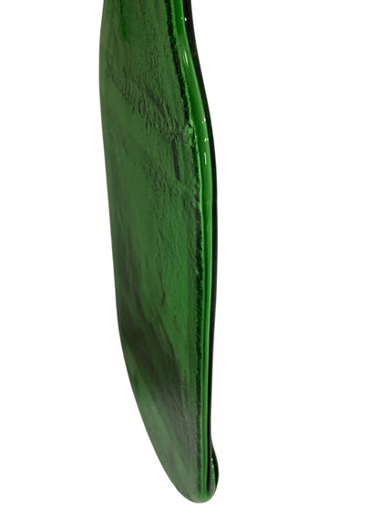 Upcycled Flattened Green Glass Bottle Decorative Neck Ribbon Beads 9.5 Inches
