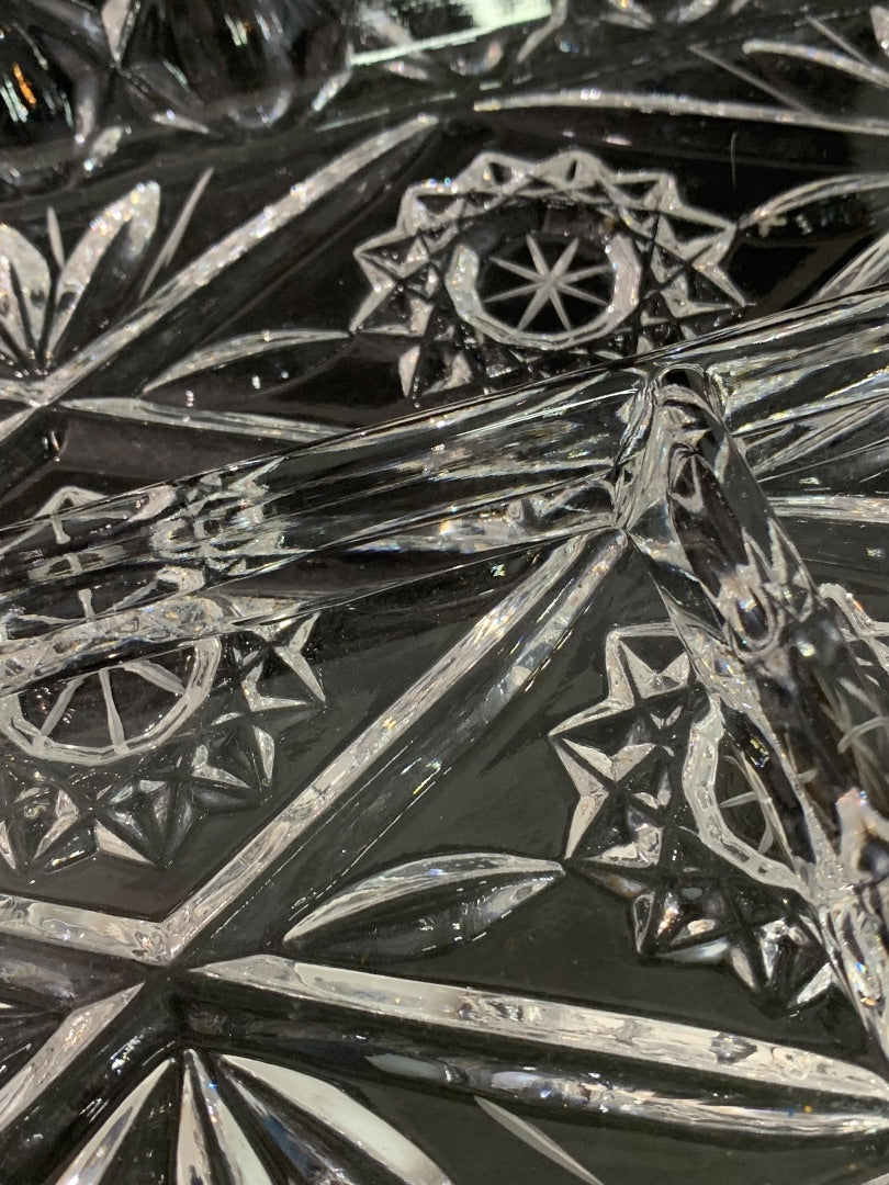 Vintage Pressed Glass Heavy Relish Try Divided Dish 13 x 7 Inches