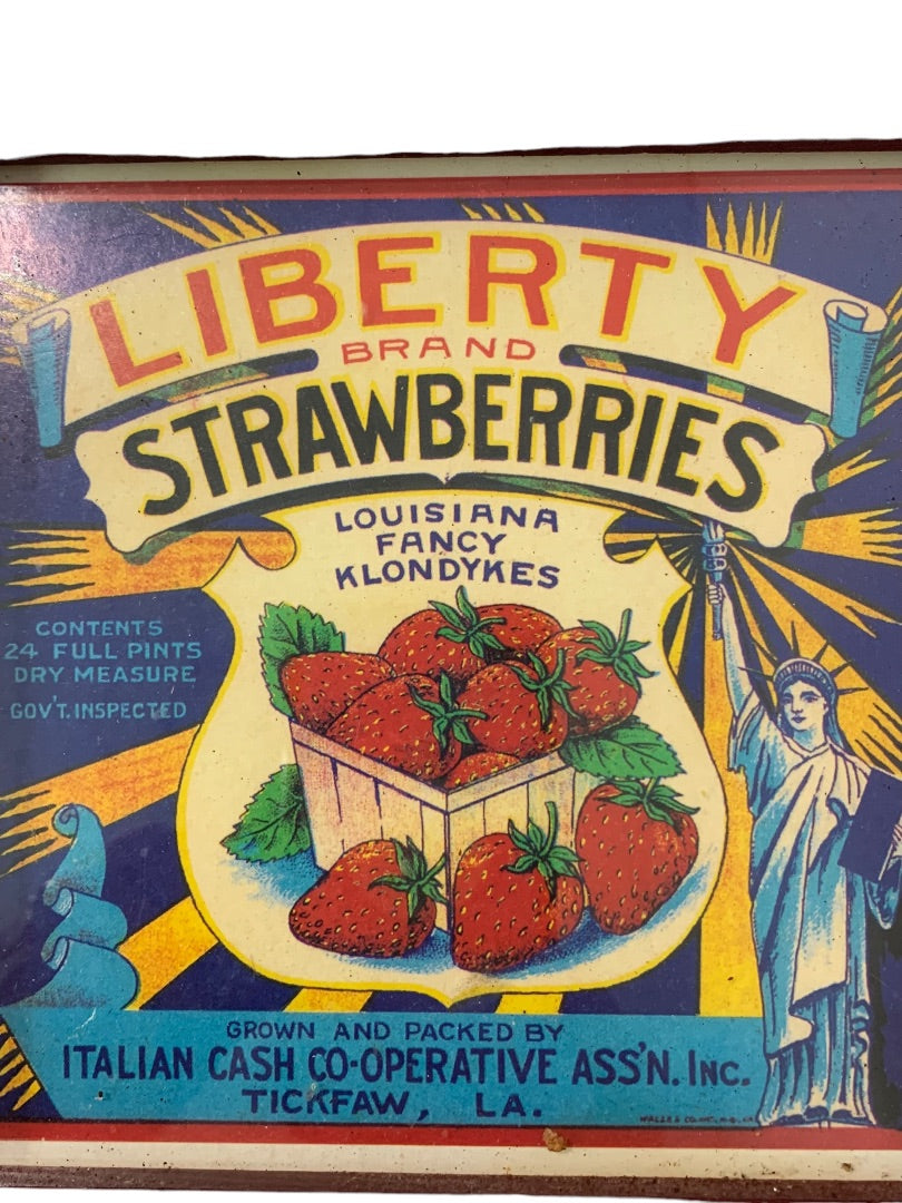 Framed Retro Style Label Strawberries 7.1 Inch Square