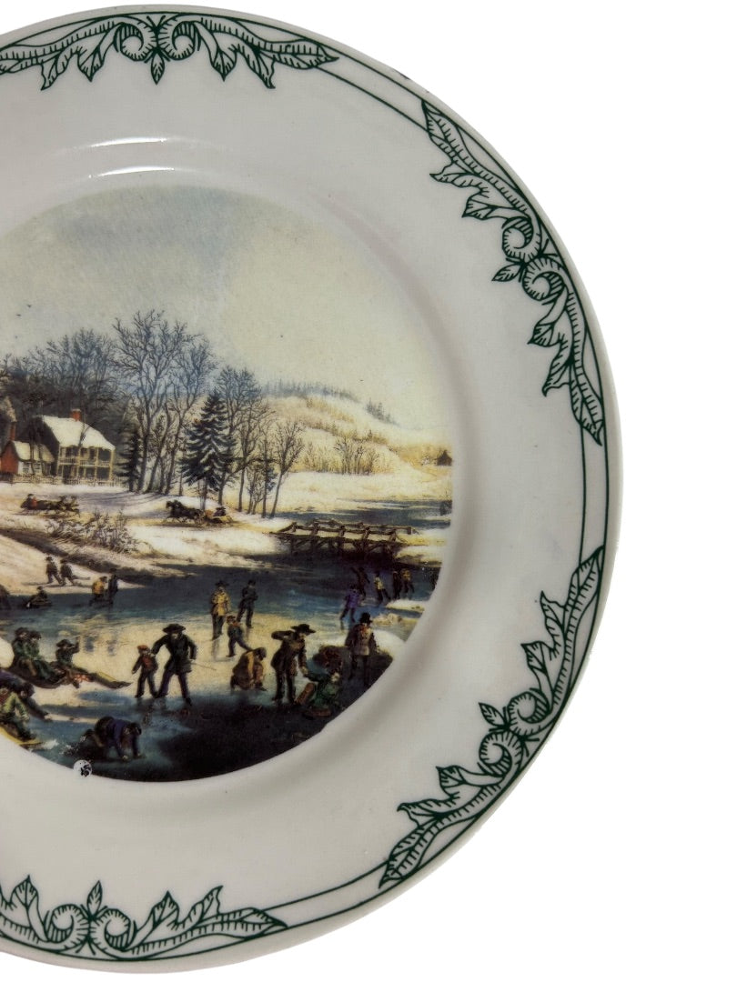 Currier and Ives 2001 Decorative 8 Inch Plate Ice Skating Pond Scene
