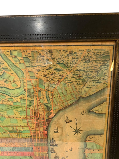 Reproduction 1802 Framed Map of Philadelphia Wooden Frame 34.5 x 26.5 Inches