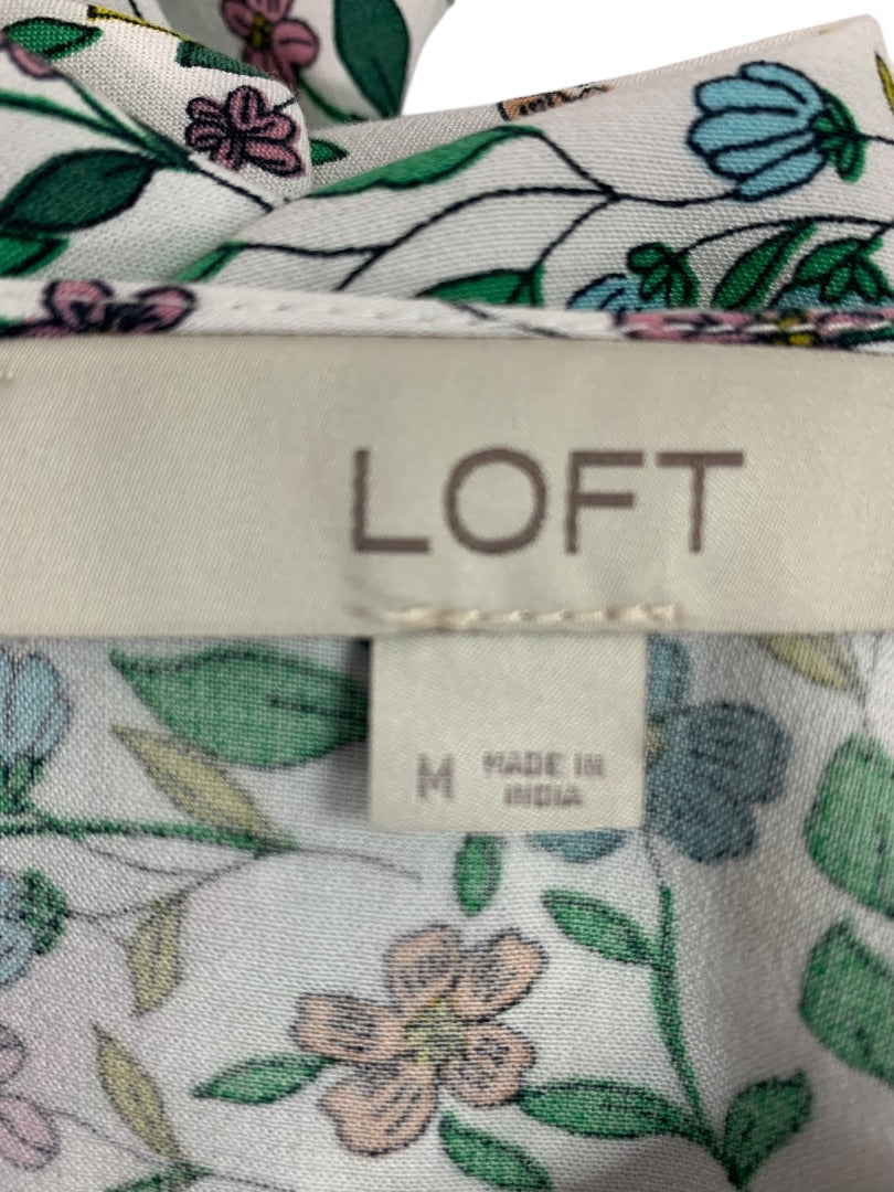 Medium LOFT Womens Popover Floral Blouse Shirt Long Sleeve