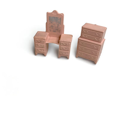 1950s Pink Miniature Dollhouse Vanity Bureau Set Bedroom 1:24