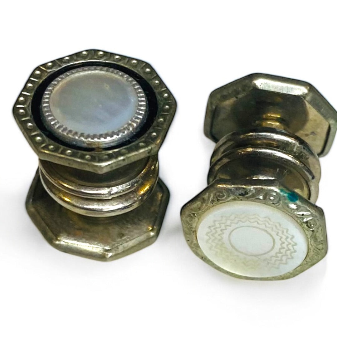 Vintage Snap Cufflinks Contrast Snap Link Silvertone Ornate 13mm