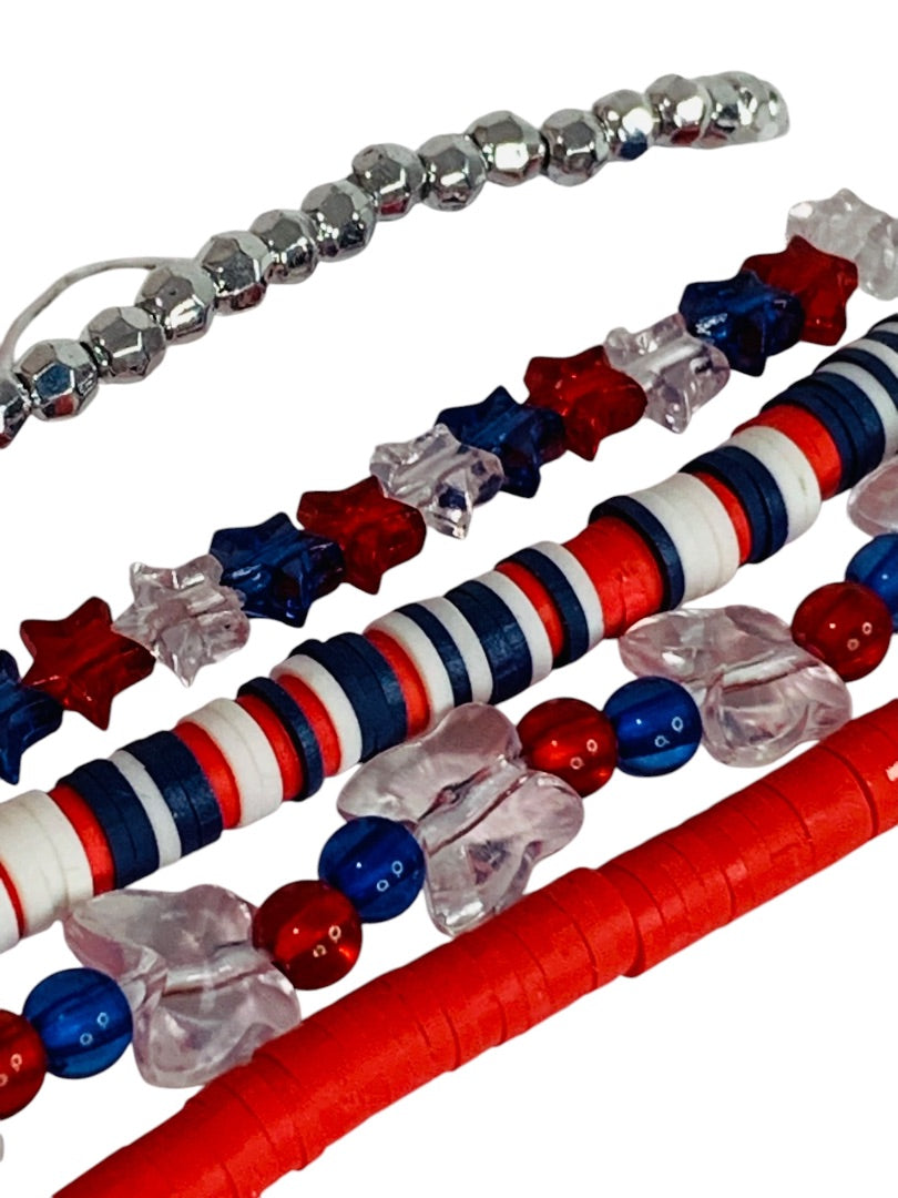 Claires New Set of 5 Beaded Stretch Bracelets Patriotic USA