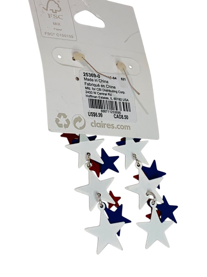 Claires New Pierced Hook Earrings Stars Patriotic 3 Inch Drop
