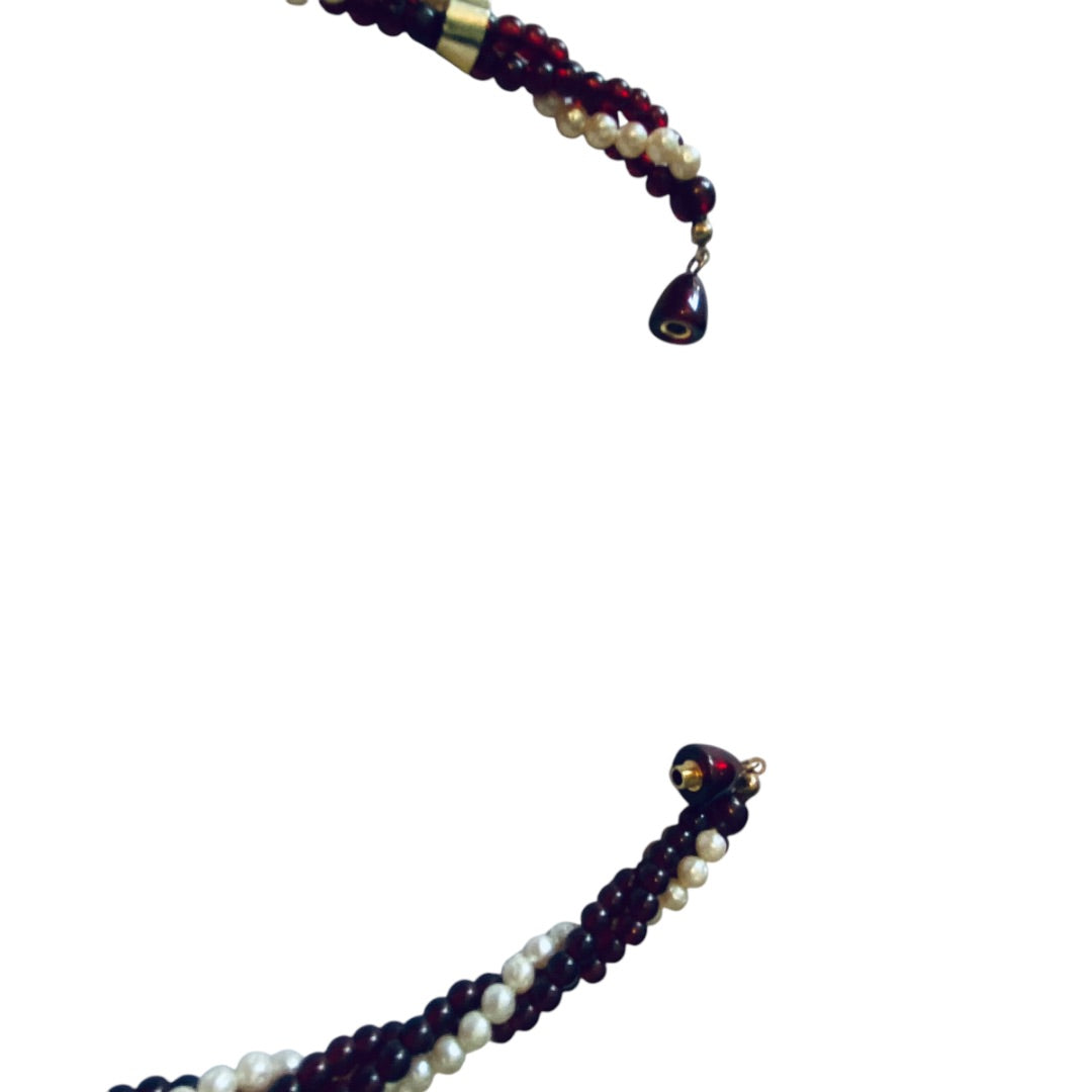 Vintage Twist Multistrand Necklace Burgundy Cream Beading 18 Inch Barrel Screw Clasp