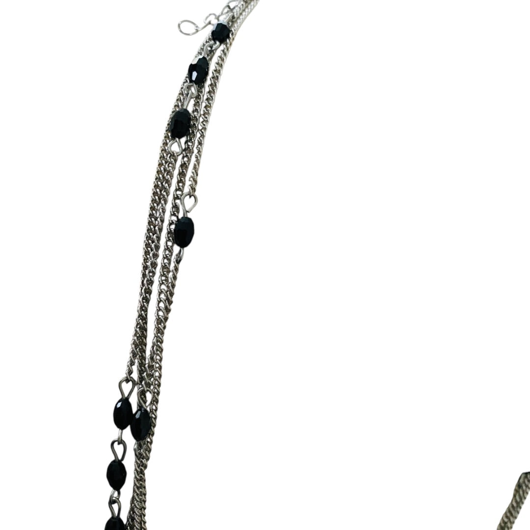 Silvertone and Black Beaded Tiered Necklace 22-25 Inches Lobster Clasp