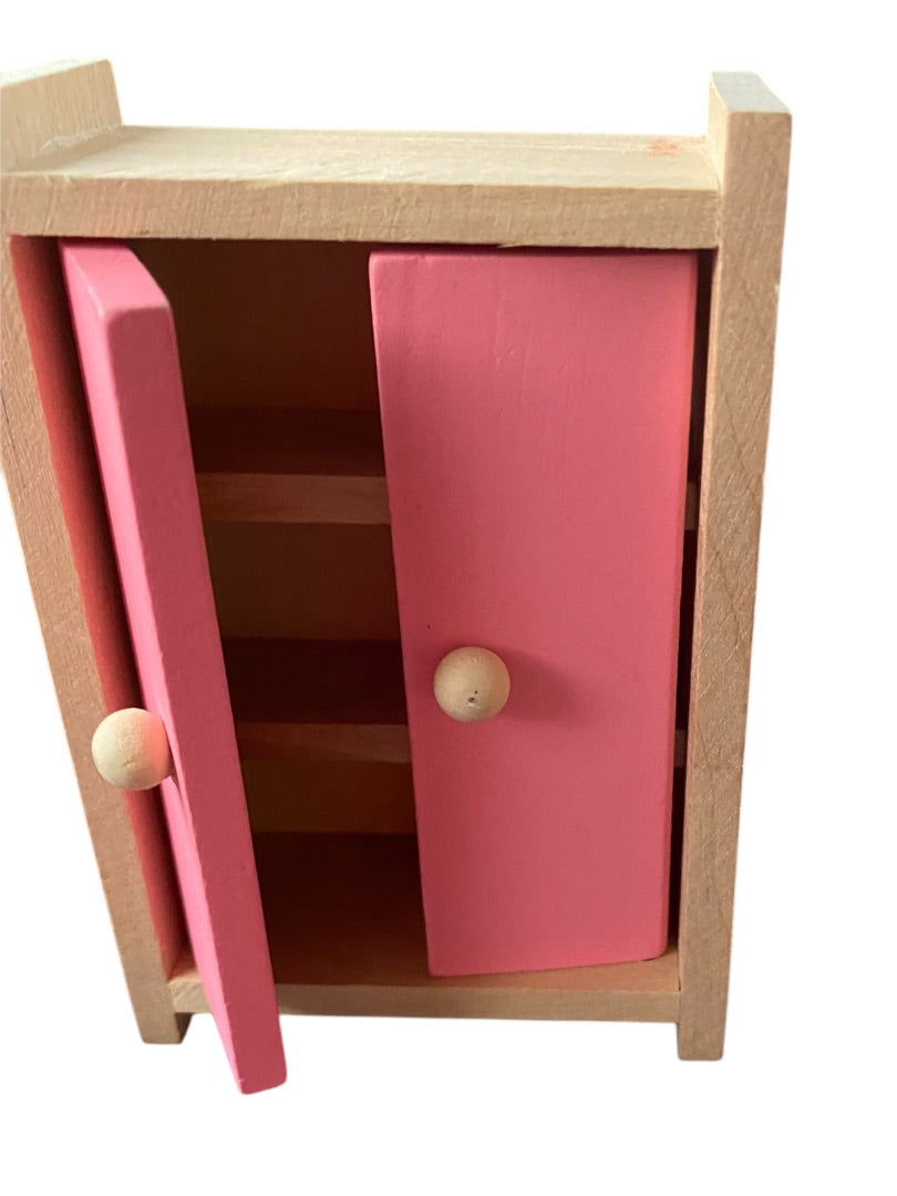 Wooden Dollhouse Miniature Armoire Cabinet Closet Pink 1:12 Scale