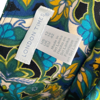 Size 12 London Times Retro Paisley Print Stretch Dress 3/4 Sleeve