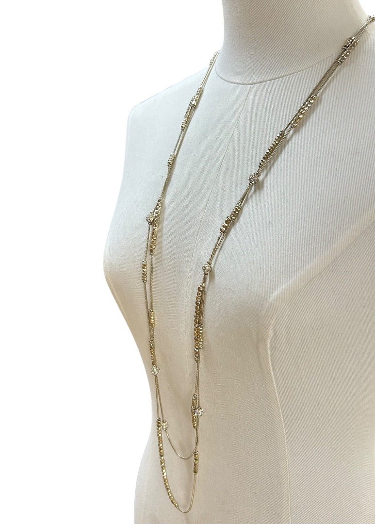 Chicos 2 Strand Brushed Goldtone Dual Strand Sparkly Long Strand String Lobster Clasp