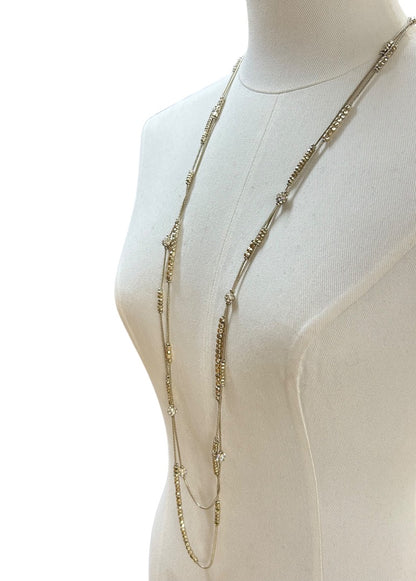 Chicos 2 Strand Brushed Goldtone Dual Strand Sparkly Long Strand String Lobster Clasp