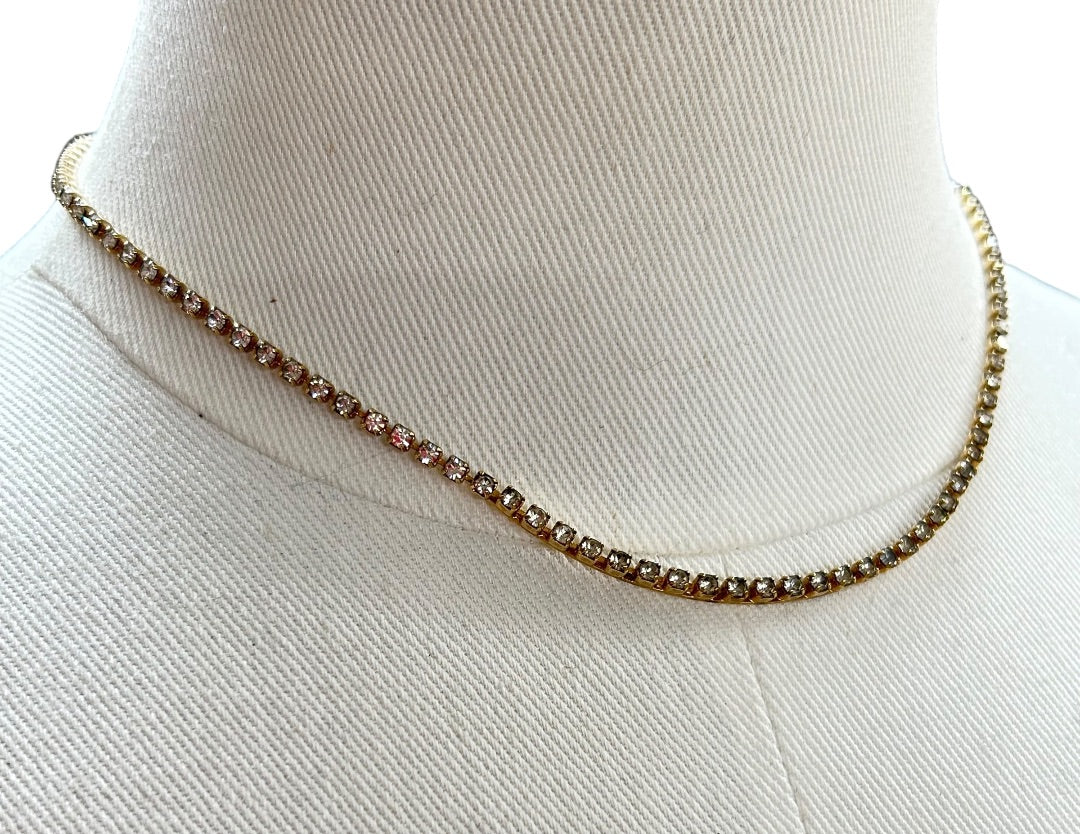 Goldtone Necklace Rhinestone 16 Inch Bar Foldover Clasp