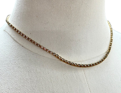 Goldtone Necklace Rhinestone 16 Inch Bar Foldover Clasp