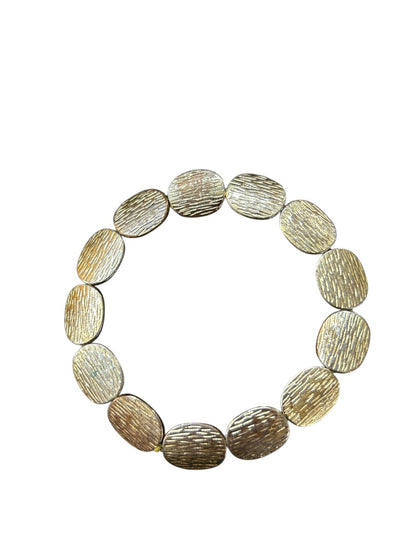 Goldtone Ovals Stretch Bracelet Textured Stretchy