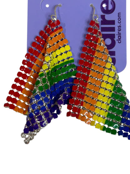 Claires New Metal Mesh Rainbow Earrings Pierced Fishhook 3 Inch Drop Dangle