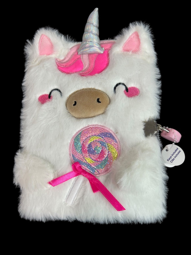 Claires New Plush Lined Journal Diary Locking Unicorn 8 x 6 Inch
