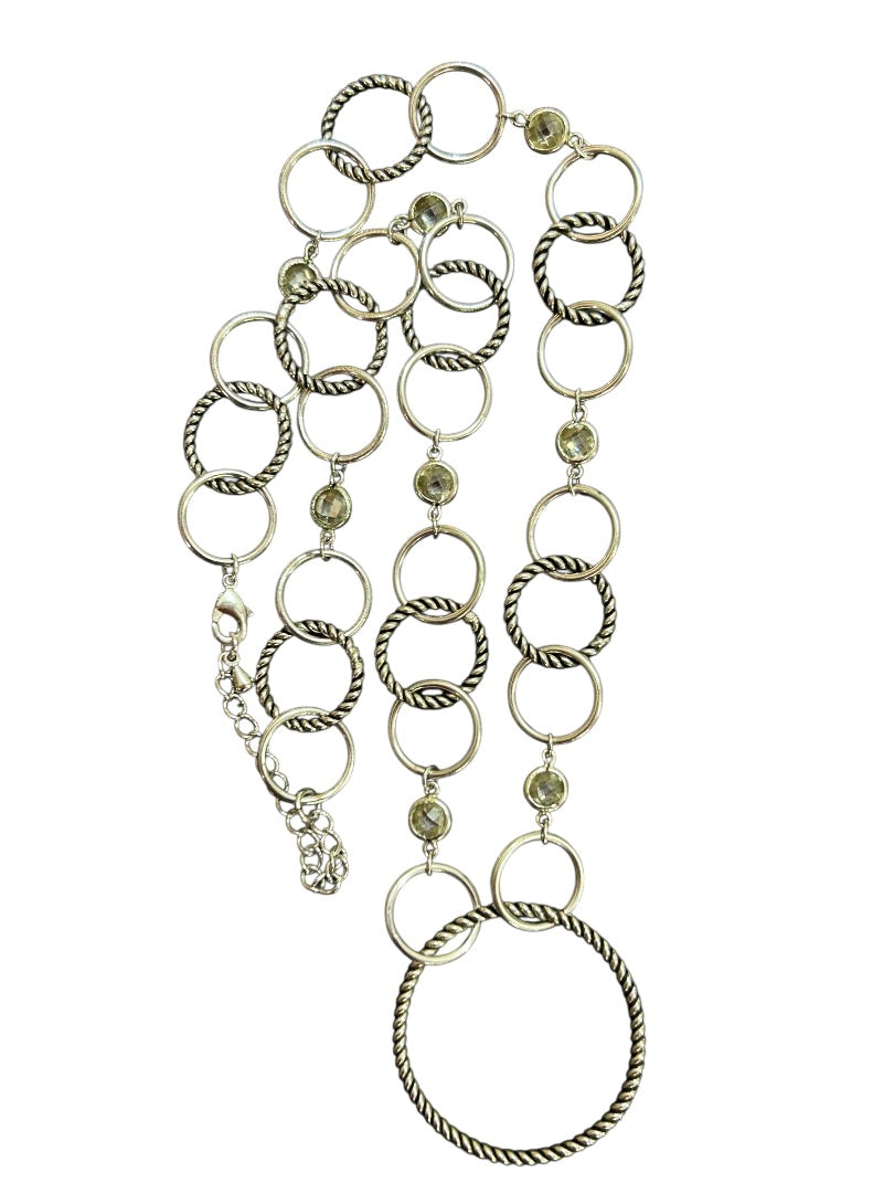 Silvertone Open Circle Necklace Twisted Design 17-19 Inch