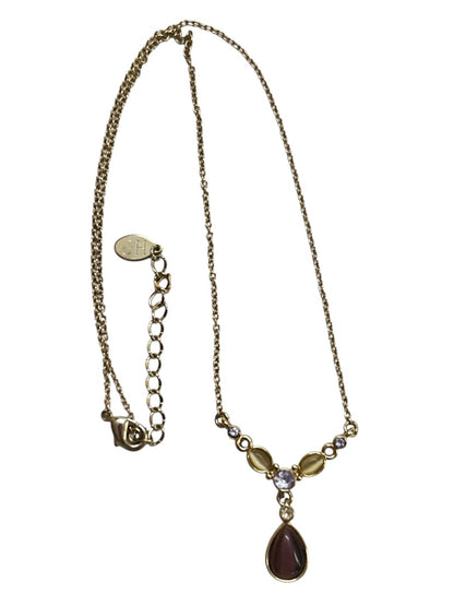 Goldtone Necklace CH Purple Yellow Crystals 15-17 Inch