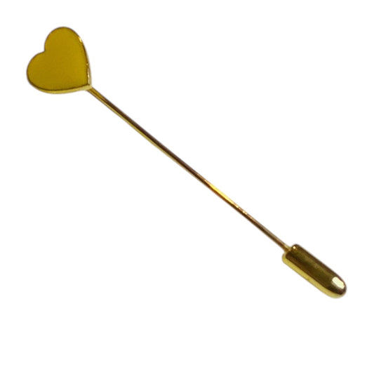 Vintage Yellow Heart Enameled Stick Pin Goldtone 2.5 Inch