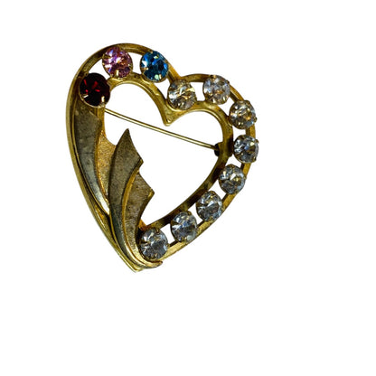 Catamore 12K GF Heart Brooch Vintage Rhinestone Gold Filled Pin USA Signed