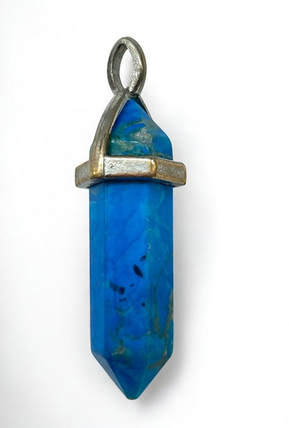 Natural Gemstones Hexagonal Pointed Chakra Healing Pendant Blue Turquoise 1.5 Inch