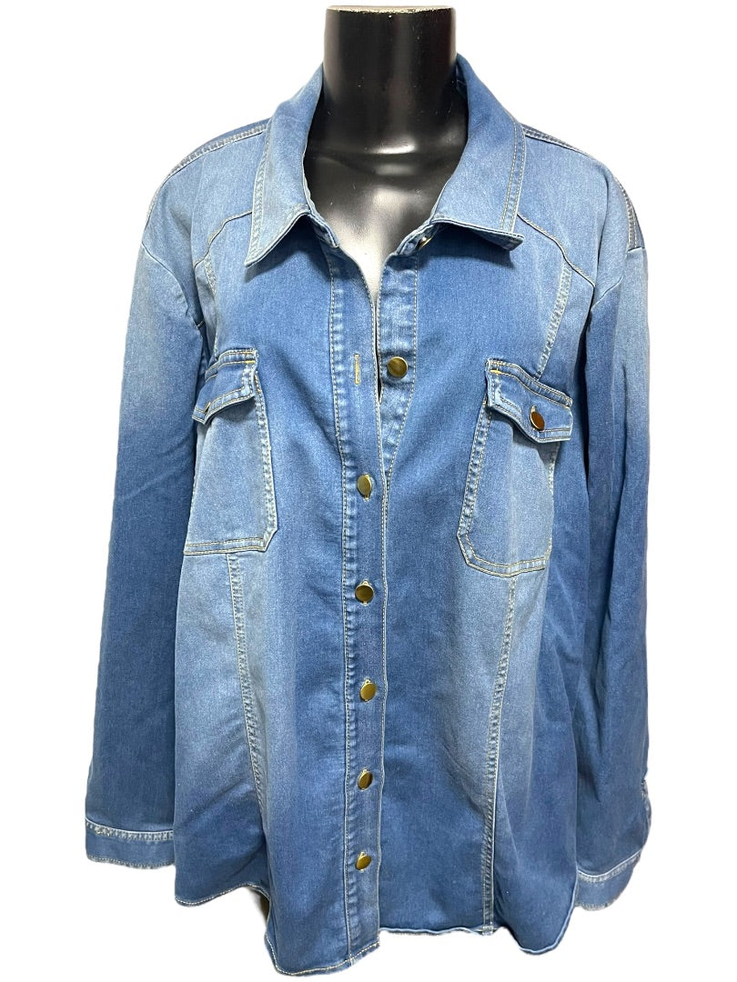 Size 24W INC Long Sleeve Button Down Denim Womens Shirt Jean Shacket