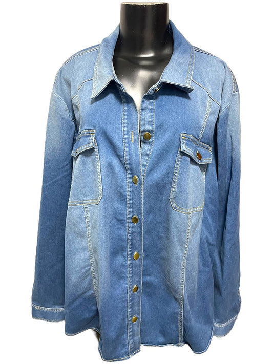 Size 24W INC Long Sleeve Button Down Denim Womens Shirt Jean Shacket