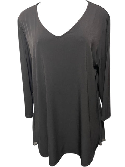 Large Susan Graver Womens Pullover Travel Knit Shirt V-Neck Black