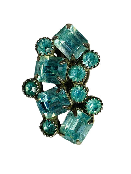 Signed Weiss Blue Crystal Earrings Clip On Non-Pierced 1.25 Inch Silvertone