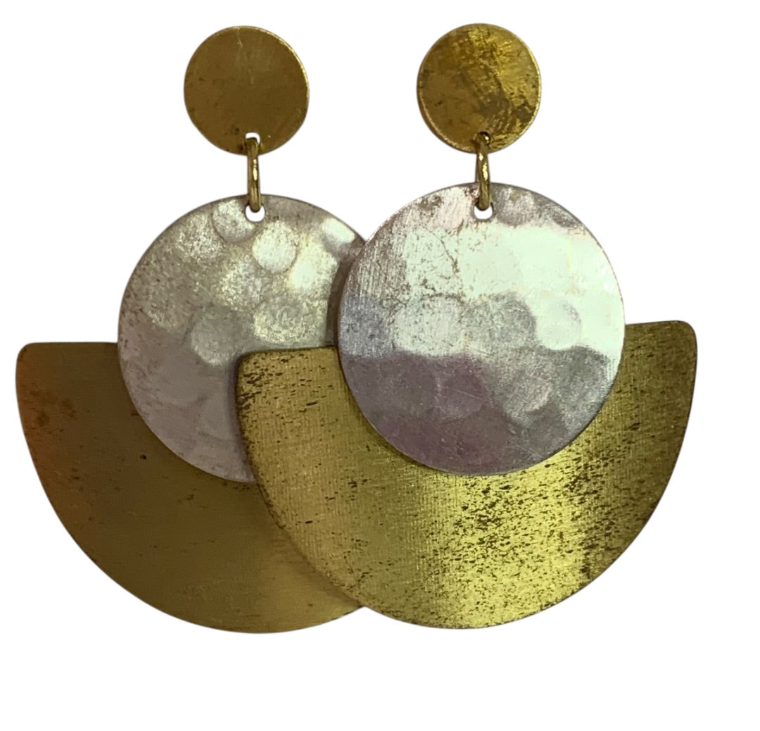 Matr Boomie Mixed Metals Hammered Post Pierced Earrings 2 Inch Drop