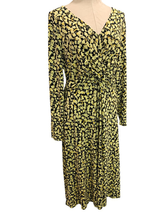 14/16 ellos New V-Neck Dress Stretch Yellow Rose Print Long