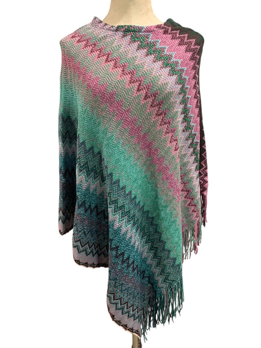 One Size Cruise Club Womens New Chevron Sweater Poncho Fringed