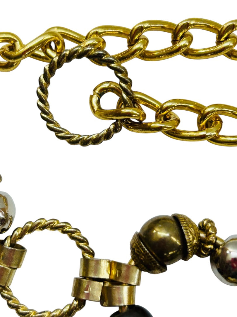Mixed Metal Belt Beaded Goldtone Adjustable to 40" Hook