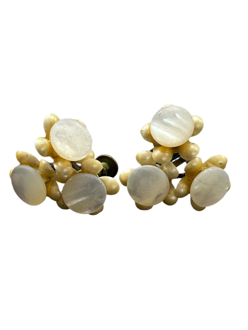 Vintage Screwback Non-Pierced Earrings Cluster Faux Pearl .9 Inch