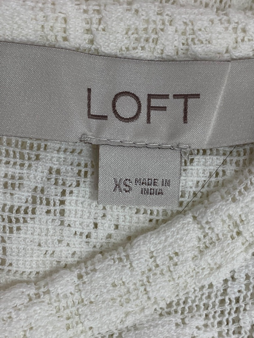 XS Loft Womens Ivory Lace Sheer Blouse Top Shirt Short Sleeve