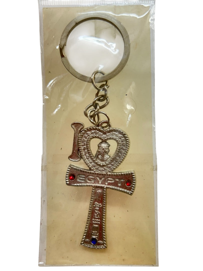 Souvenir "I Love Egypt" New Key Ring Keychain Silvertone Red