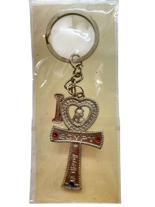 Souvenir "I Love Egypt" New Key Ring Keychain Silvertone Red