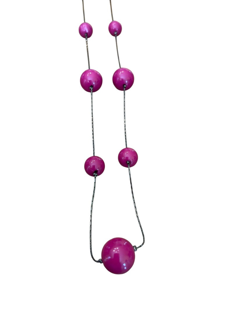 Express Pink Sphere Bead 45 Inch Strand Necklace Gun Metal Silver Lobster Clasp