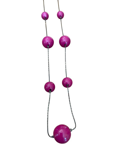 Express Pink Sphere Bead 45 Inch Strand Necklace Gun Metal Silver Lobster Clasp