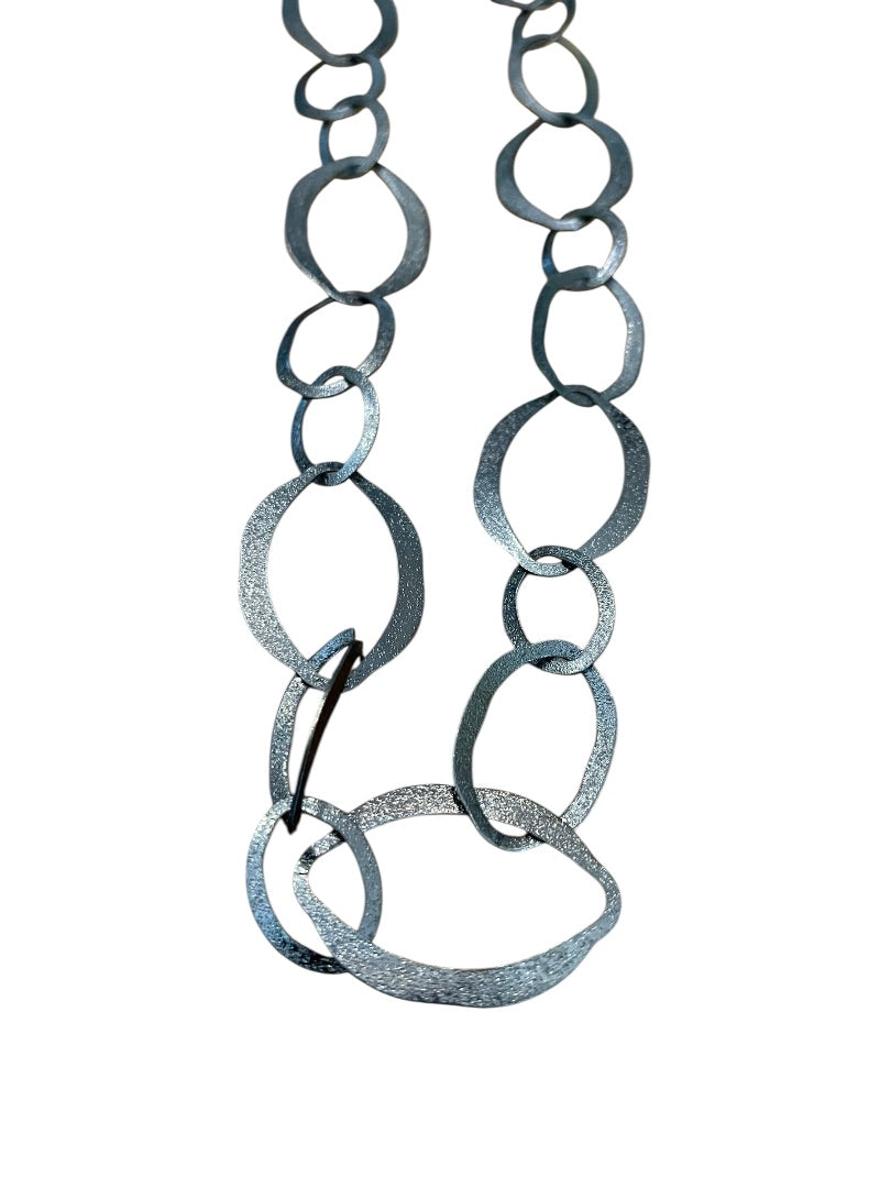 Large Oval Interlinked Chain Necklace Gun Metal 34 Inch Hook Closure