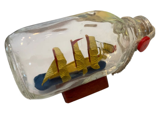 Vintage Ship In the Bottle Small Nautical Model of Tall Sail Ship 4 1/2" x 2 1/2"