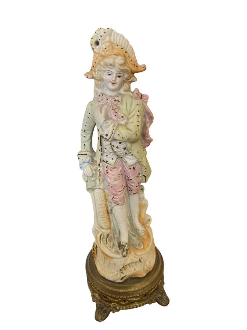 Vintage Table Boudoir Lamps Figural Victorian Man Woman Porcelain 14.5"h F30