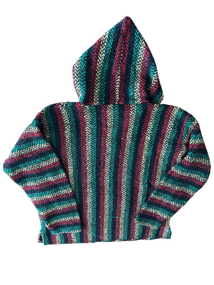 XL Baja Joe Warm Yourself Not the Earth Striped Rasta Hippie Hoodie Pocket