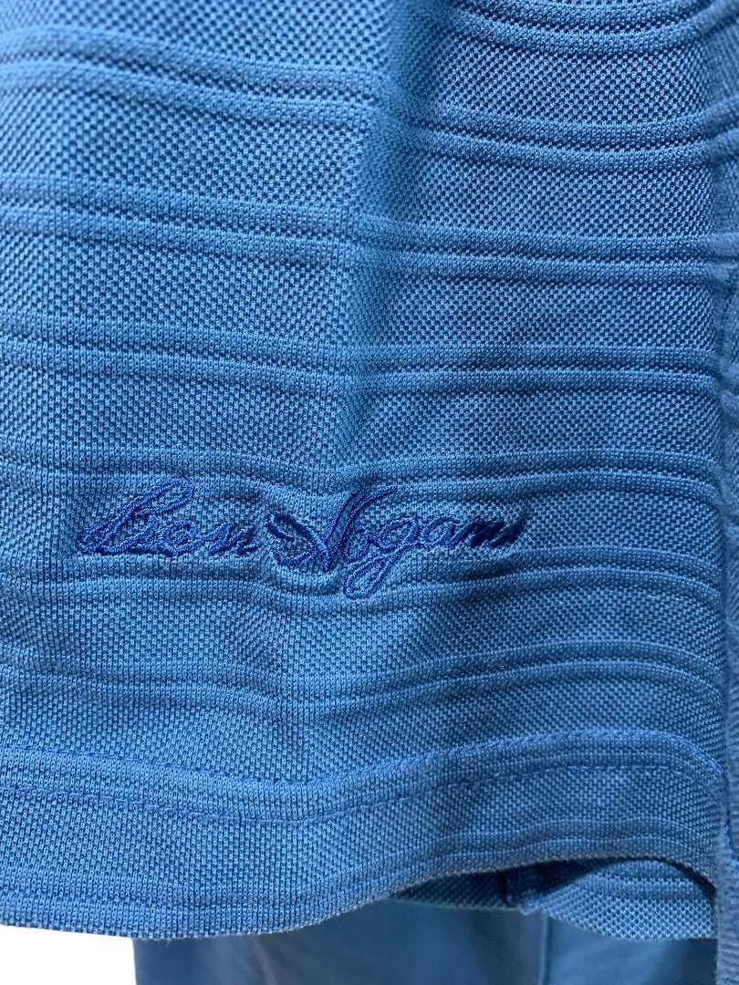 XL Ben Hogan Mens Golf Polo Shirt Blue Texture Stripe Short Sleeve