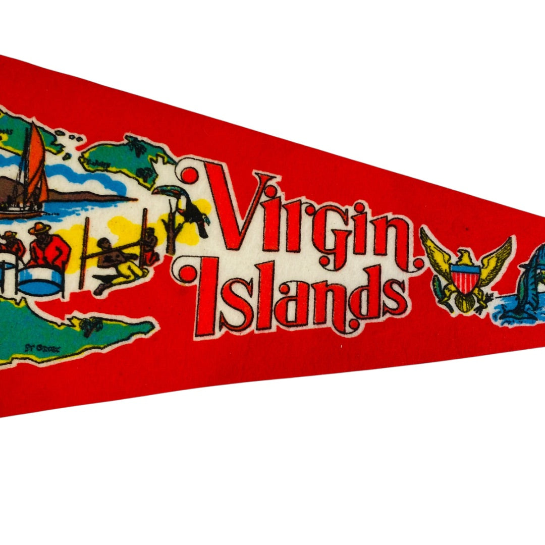 Vintage 12 Inch Virgin Islands Pennant Souvenir USA Made Felt Flag