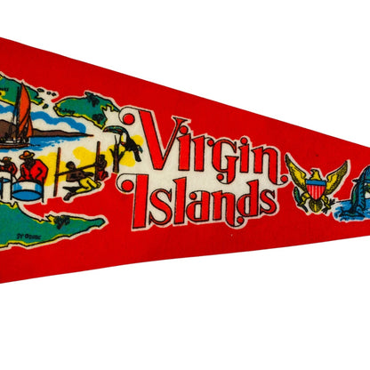 Vintage 12 Inch Virgin Islands Pennant Souvenir USA Made Felt Flag