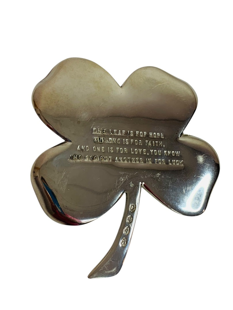 Silvertone Metal 4 Leaf Clover 25th Anniversary Commemorative 4.5"