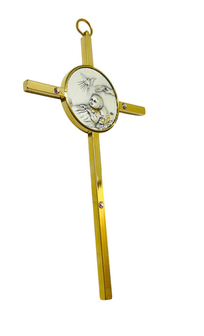 Goldtone Christening Cross Baptism Wall Hanging Baby Gift 5"