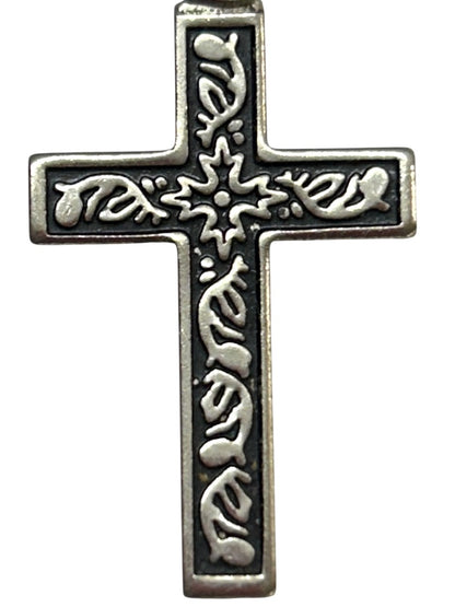 Silvertone Black Ornate Pendant Cross Religious 1.2"
